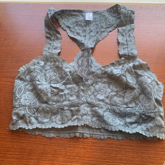 Intimately Free People Gray T-Back Lace Bralette Women’s Small - Picture 1 of 7